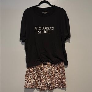 Victoria's Secret Black Top and Leopard Print Pajama Set